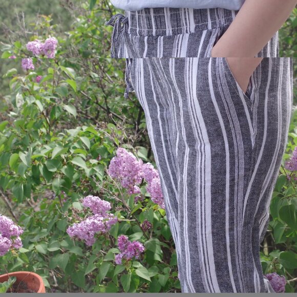 Linen Blend Women's Summer Striped Pants By Briggs - Picture 2 of 7